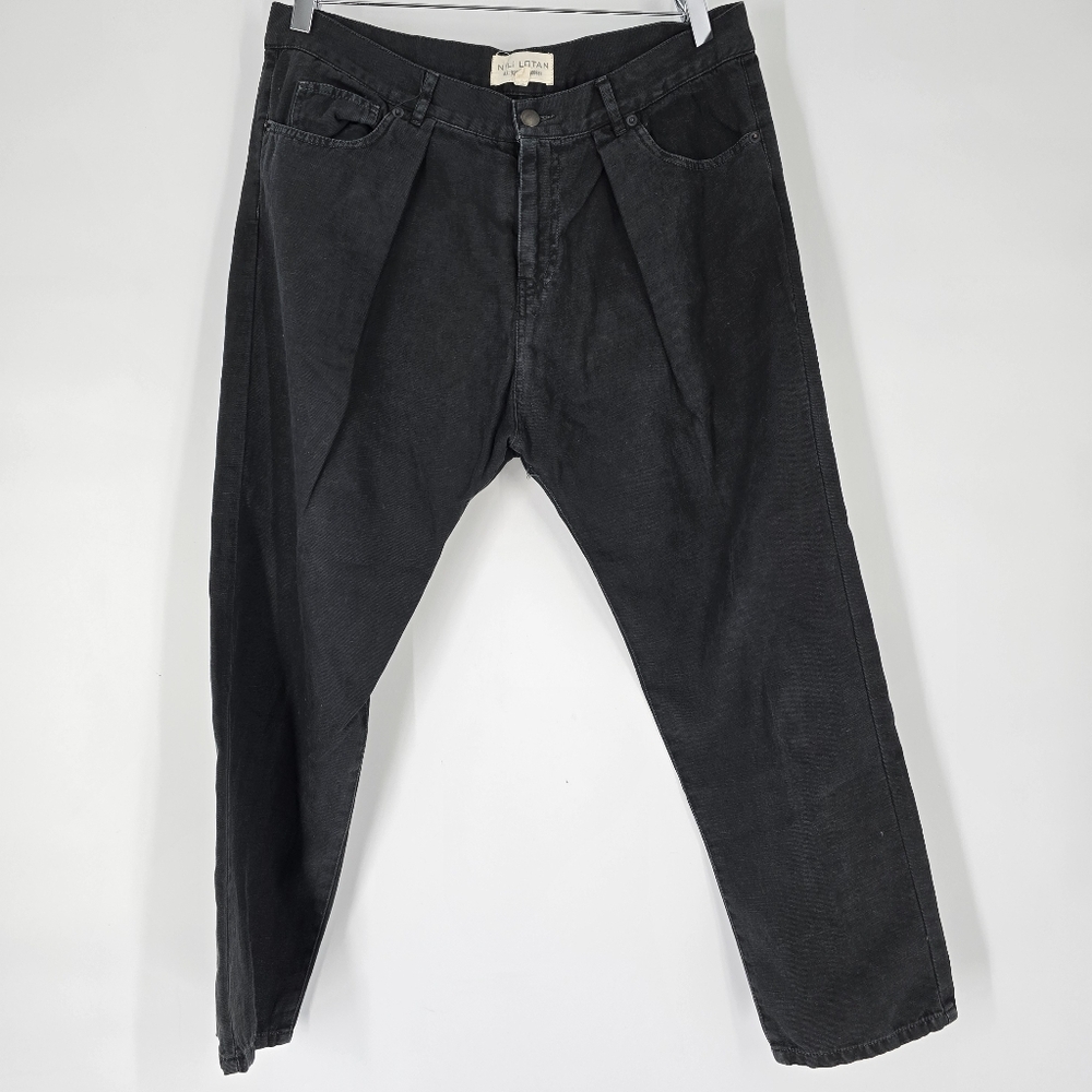 Nili Lotan Black Pleat Front Straight Leg Jeans Size 8